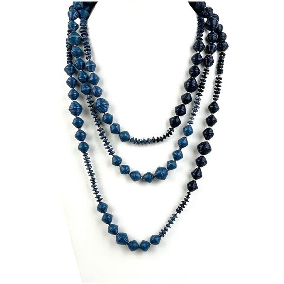 Necklace Blue Paper Beads Extra Long 82" Endless Boho Artistic Fashion Statement - Picture 2 of 9